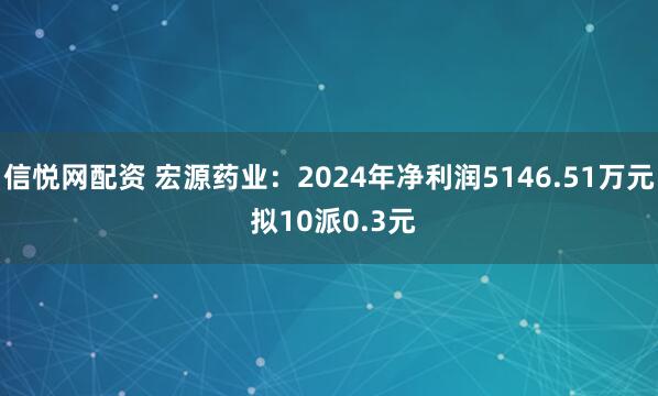 信悦网配资 宏源药业：2024年净利润5146.51万元 拟10派0.3元